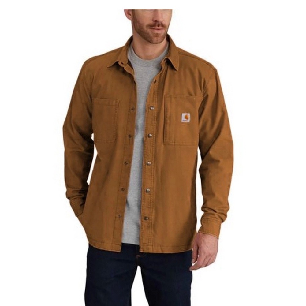 Carhartt Shirt Jacket Men 2XL Brown Rugged Flex Fleece Lined Canvas TJ2851-M NWT